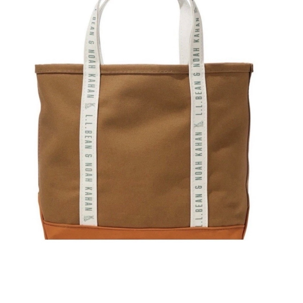 L.L. Bean Brown Canvas Tote with Tan Base and White Logo Straps